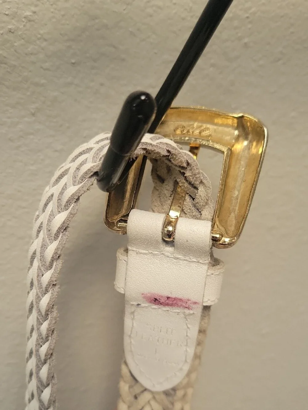 Women's Braided White Leather Belt with Gold Buckle
